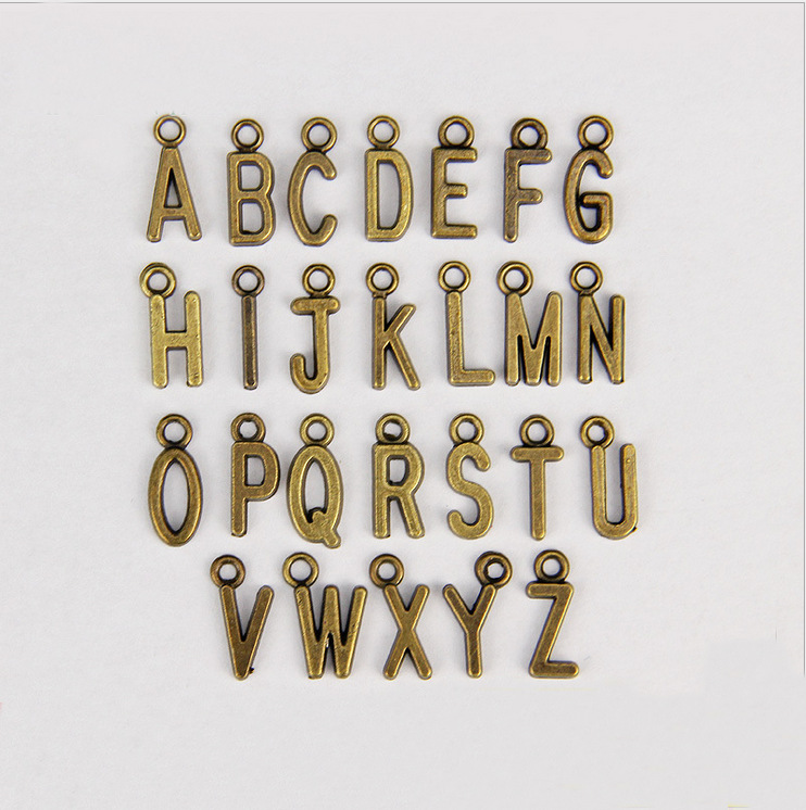 26 pieces/set of ancient bronze/Tibetan silver 26 pieces of Arabic alphabet hangings, English alphabet accessories